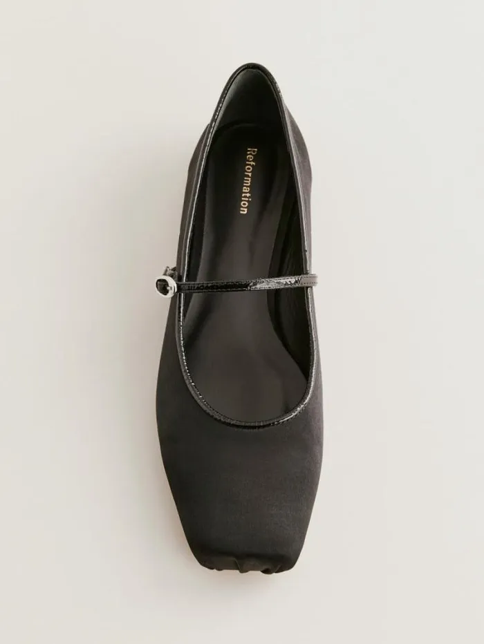 The Reformation Mariella Mary Jane Ballet Flat Black Satin 8211 Shoes