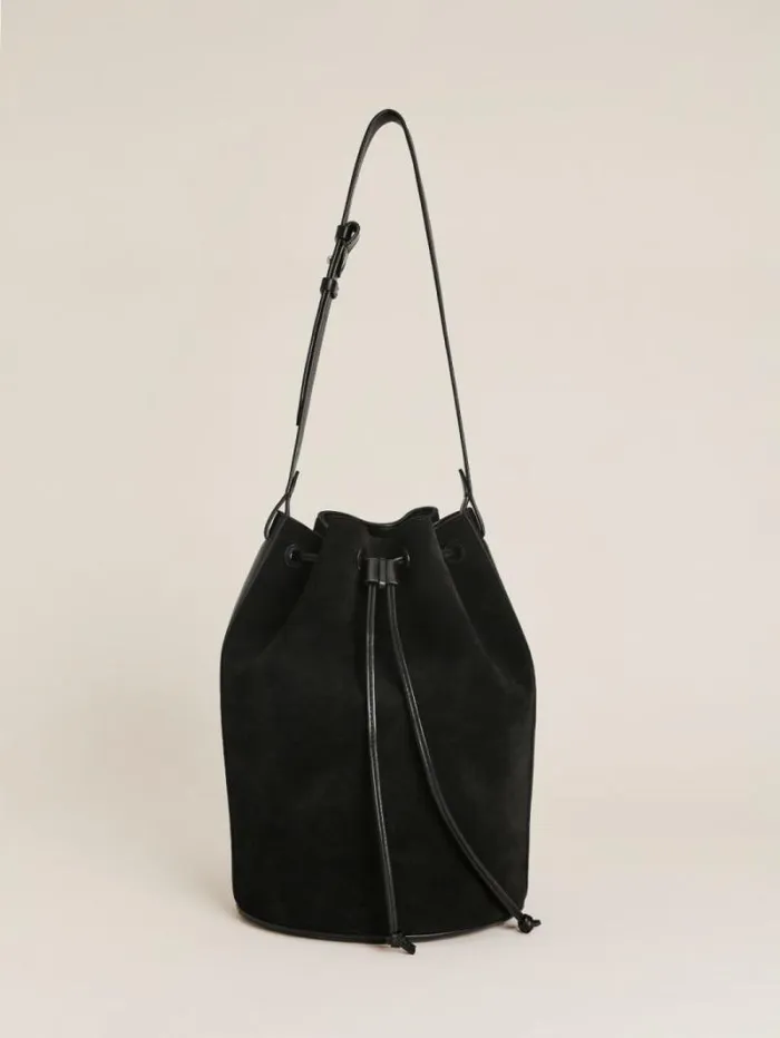 The Reformation Medium Ornellia Bucket Bag Black Suede 8211 Bags