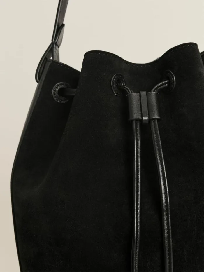 The Reformation Medium Ornellia Bucket Bag Black Suede 8211 Bags