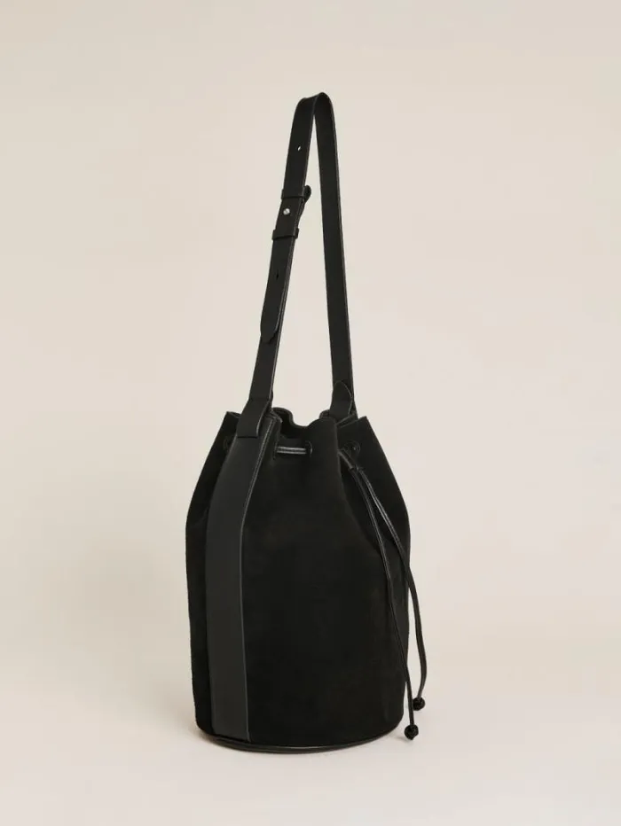 The Reformation Medium Ornellia Bucket Bag Black Suede 8211 Bags