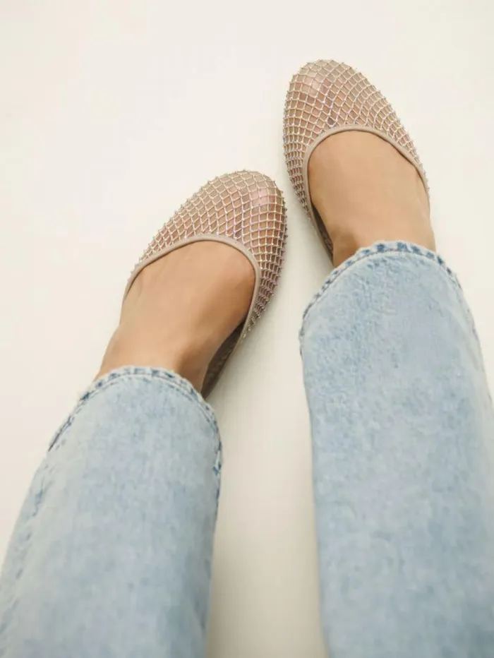 The Reformation Melly Flat Mule Fawn Rhinestone Mesh 8211 Shoes