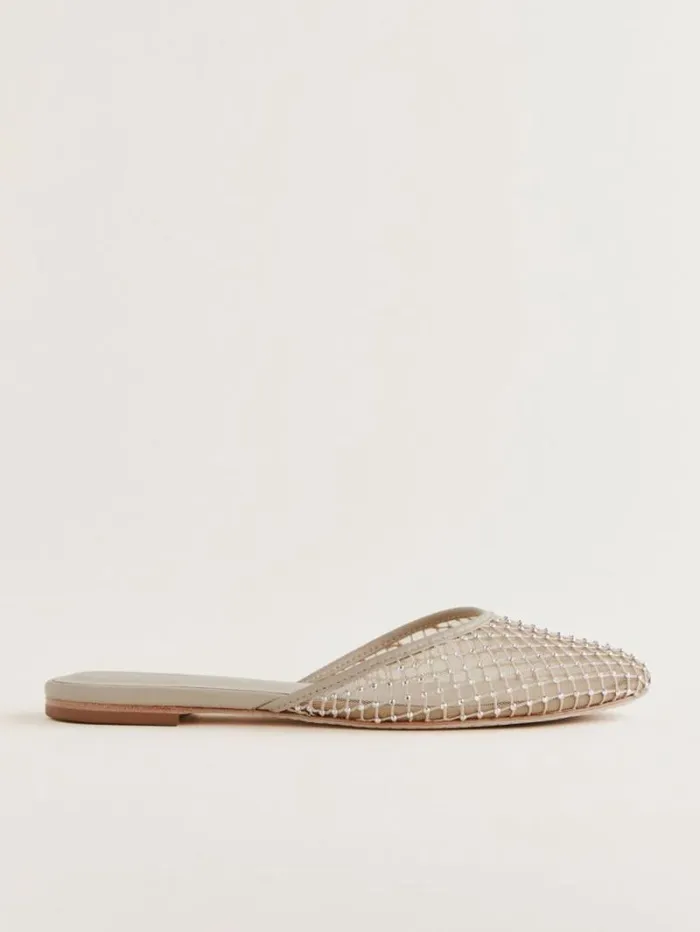 The Reformation Melly Flat Mule Fawn Rhinestone Mesh 8211 Shoes
