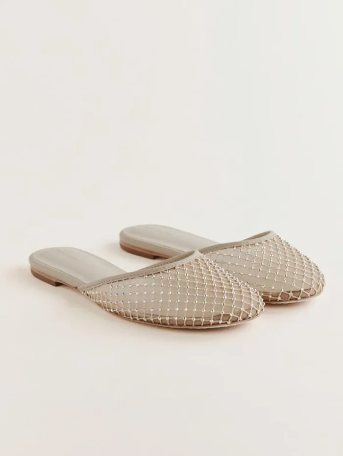 The Reformation Melly Flat Mule Fawn Rhinestone Mesh 8211 Shoes