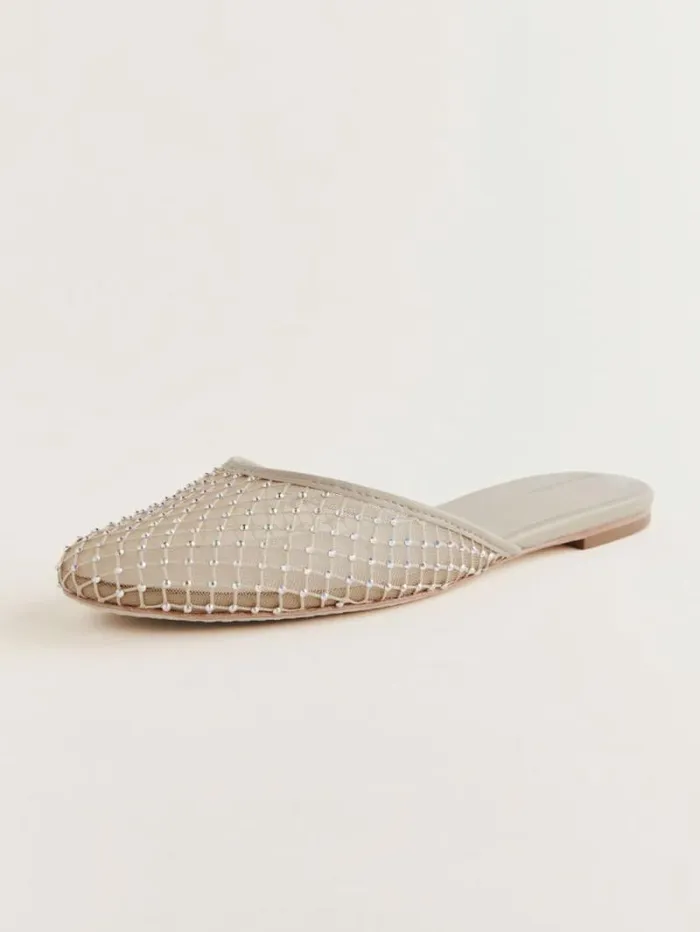 The Reformation Melly Flat Mule Fawn Rhinestone Mesh 8211 Shoes