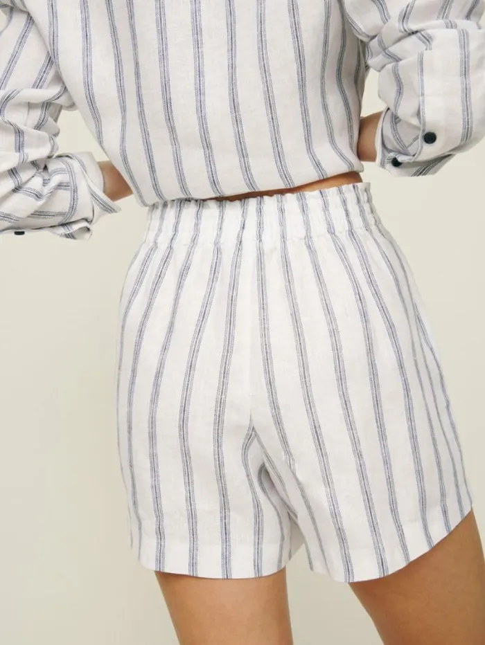 The Reformation Mila Linen Short Harbor Stripe 8211 Clothing