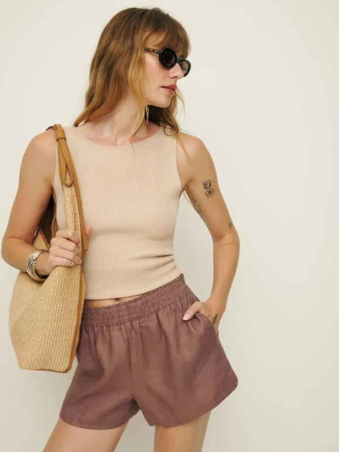 The Reformation Mila Linen Short Mink 8211 Clothing