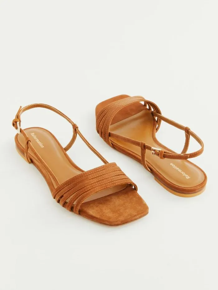 The Reformation Millie Lattice Flat Sandal Toasted Brown Suede 8211 Shoes
