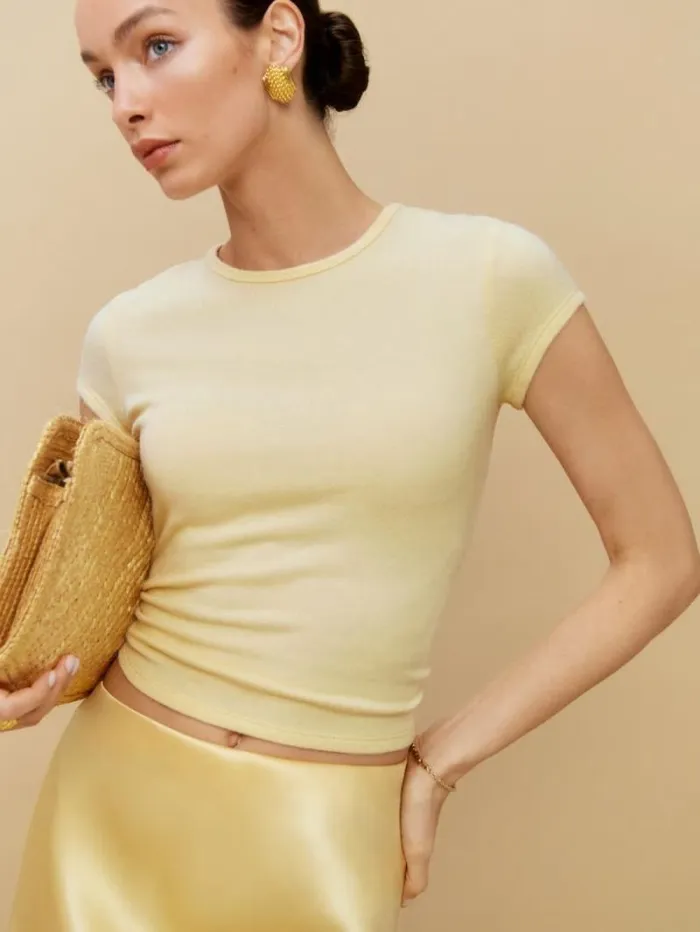 The Reformation Olive Knit Top Custard 8211 Clothing