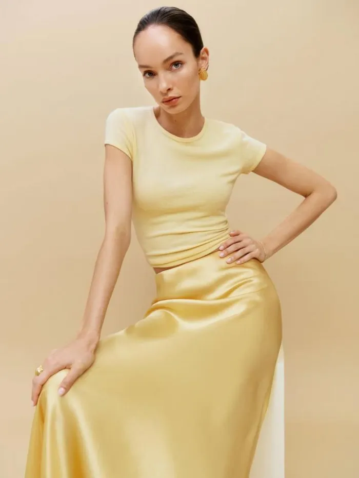 The Reformation Olive Knit Top Custard 8211 Clothing