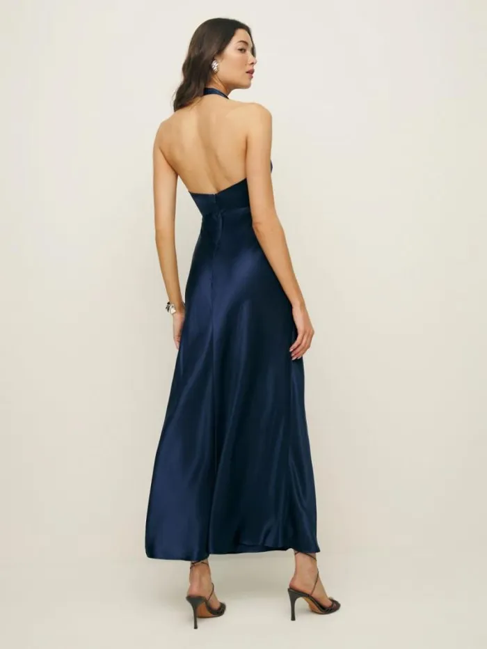The Reformation Petites Daniela Silk Dress Navy 8211 ClothingWeddings