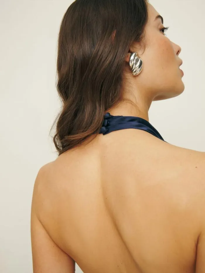 The Reformation Petites Daniela Silk Dress Navy 8211 ClothingWeddings