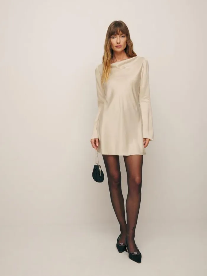 The Reformation Pike Satin Dress Almond 8211 Clothing