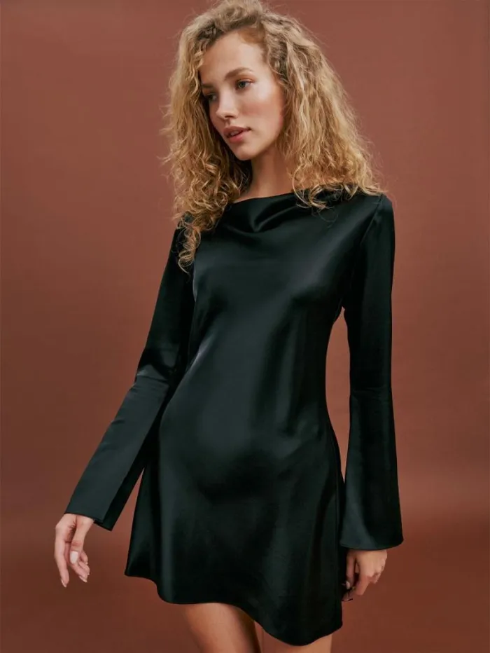 The Reformation Pike Satin Dress Black 8211 Clothing