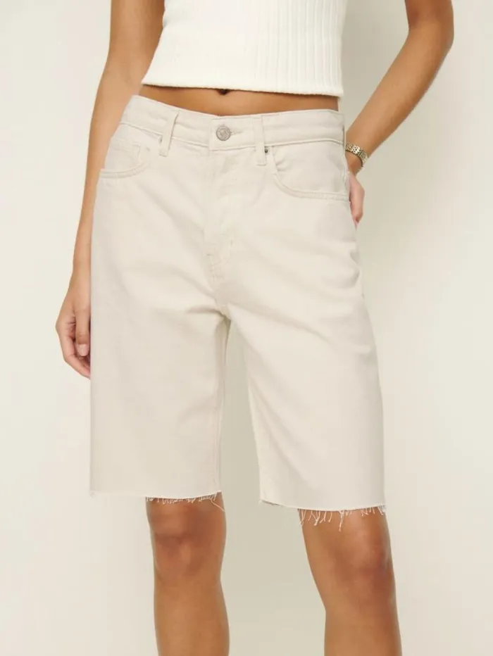The Reformation Raye Mid Rise Denim Jorts Fior Di Latte 8211 Clothing