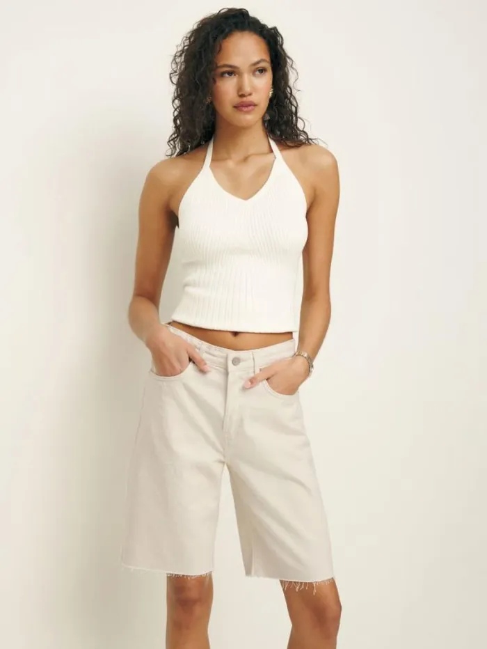 The Reformation Raye Mid Rise Denim Jorts Fior Di Latte 8211 Clothing