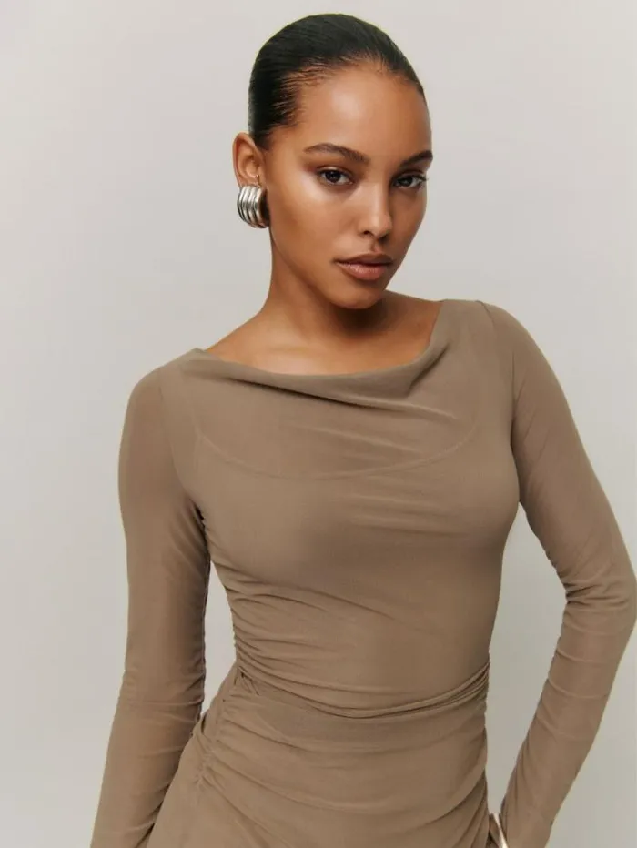 The Reformation Reese Knit Dress Sand 8211 Clothing