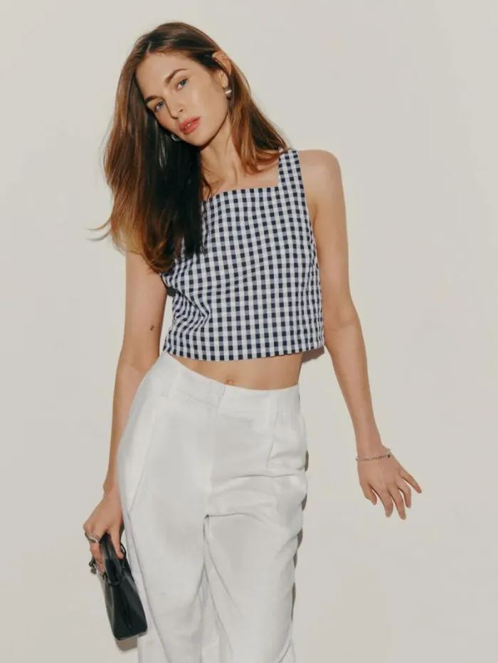 The Reformation Saige Top Navy Gingham 8211 Clothing