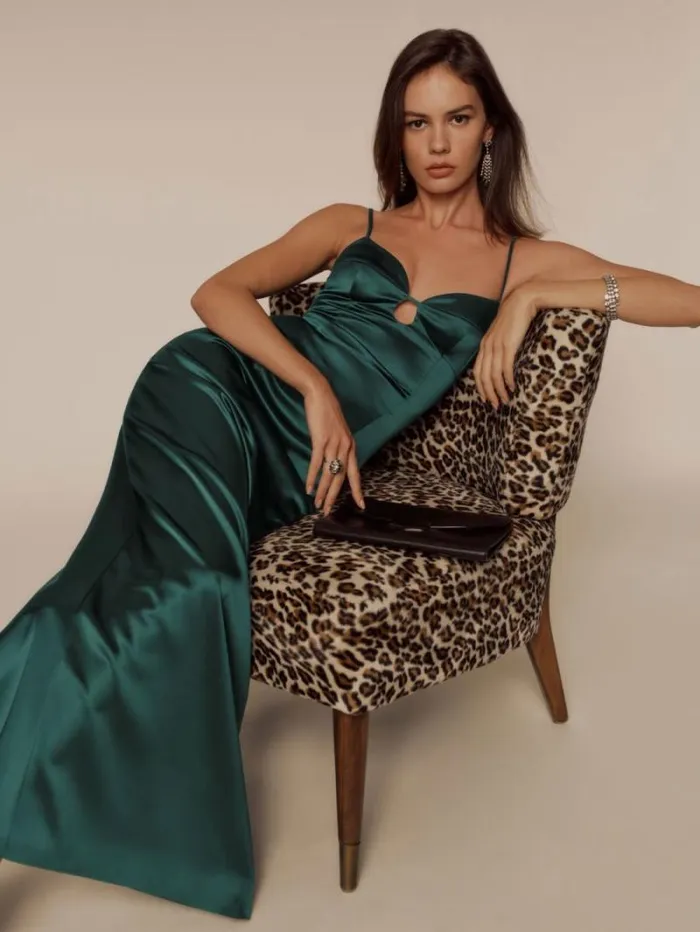 The Reformation Sathia Satin Dress Forest 8211 Weddings