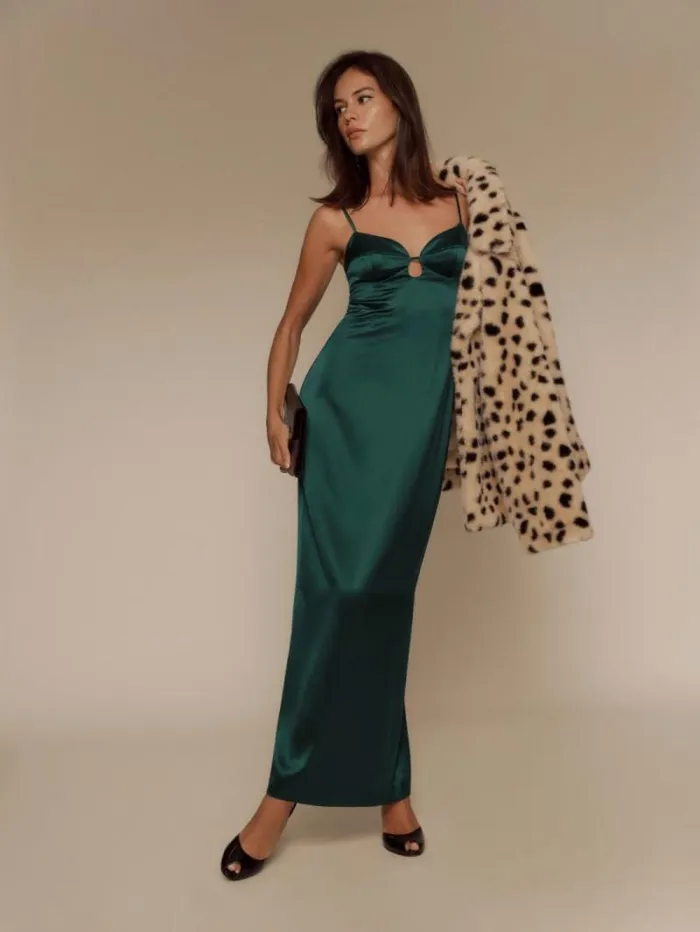 The Reformation Sathia Satin Dress Forest 8211 Weddings