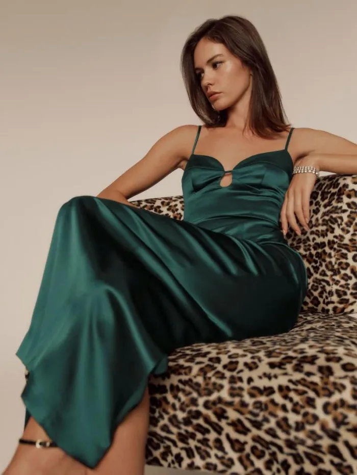 The Reformation Sathia Satin Dress Forest 8211 Weddings