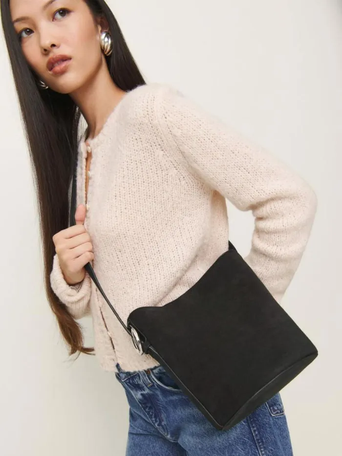 The Reformation Seleena Small Bucket Bag Black Suede 8211 Bags