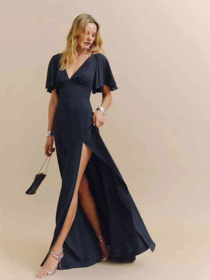 The Reformation Shayla Dress Navy 8211 Weddings