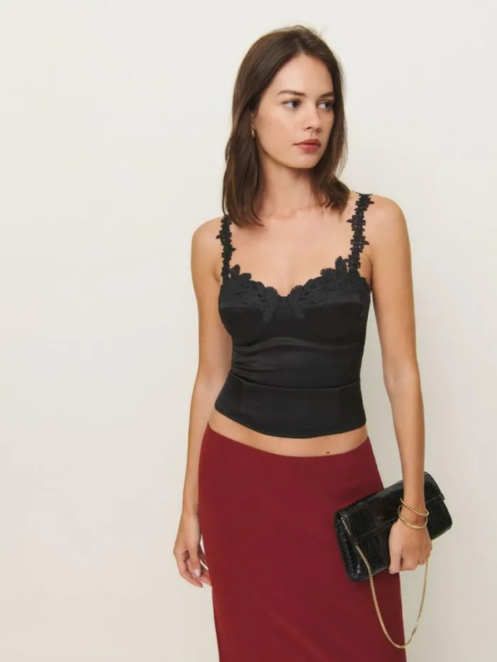 The Reformation Skyla Satin Top Black 8211 Clothing