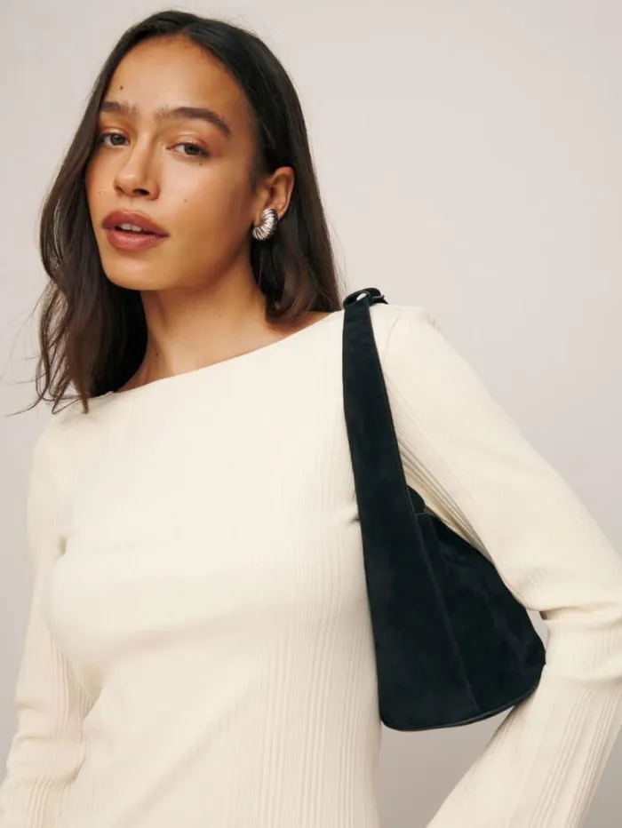 The Reformation Small Silvana Bucket Bag Black Suede 8211 Bags