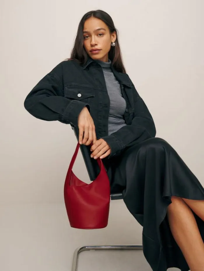 The Reformation Small Silvana Bucket Bag Lipstick Leather 8211 Bags