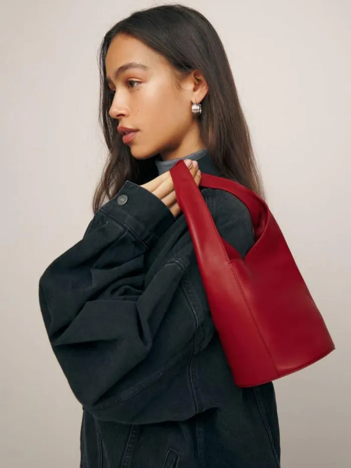 The Reformation Small Silvana Bucket Bag Lipstick Leather 8211 Bags