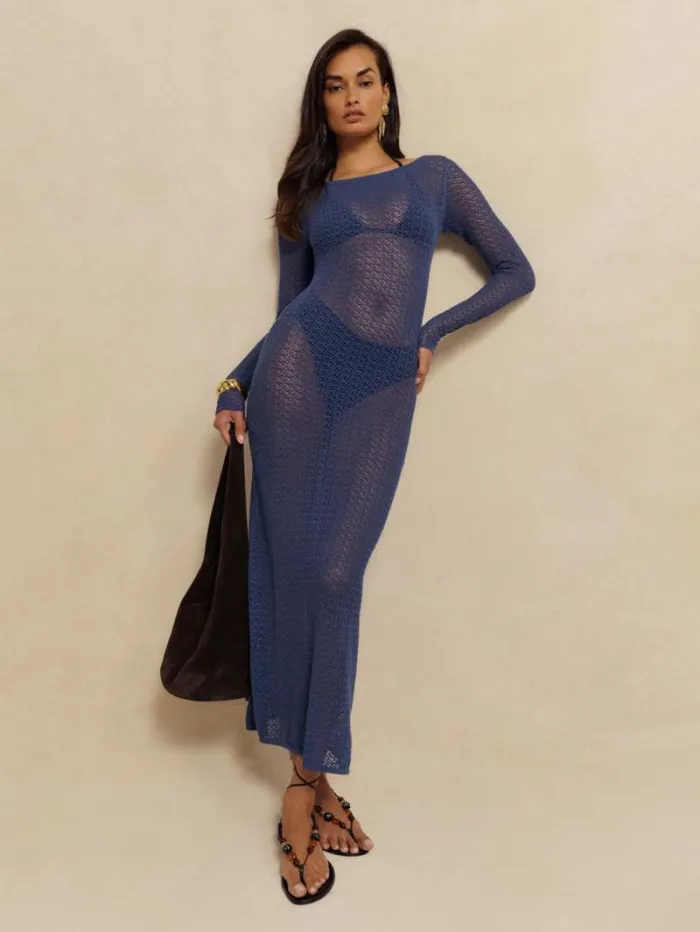 The Reformation Sofia Open Knit Sweater Dress Blue Iris 8211 Clothing
