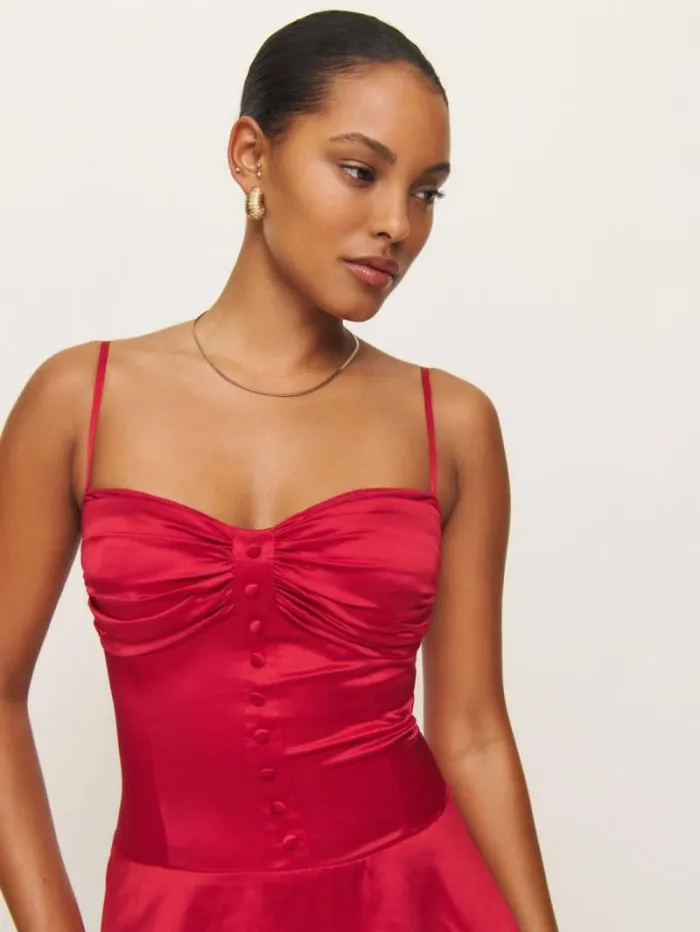 The Reformation Ursula Silk Dress Lipstick 8211 Clothing