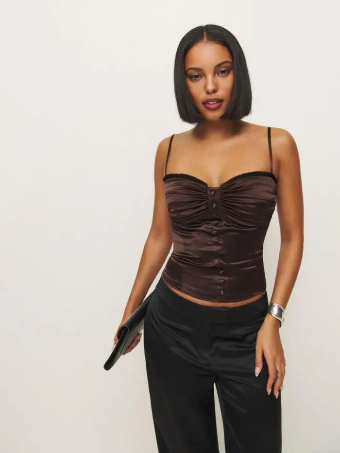 The Reformation Ursula Silk Top Black Bean 8211 Clothing