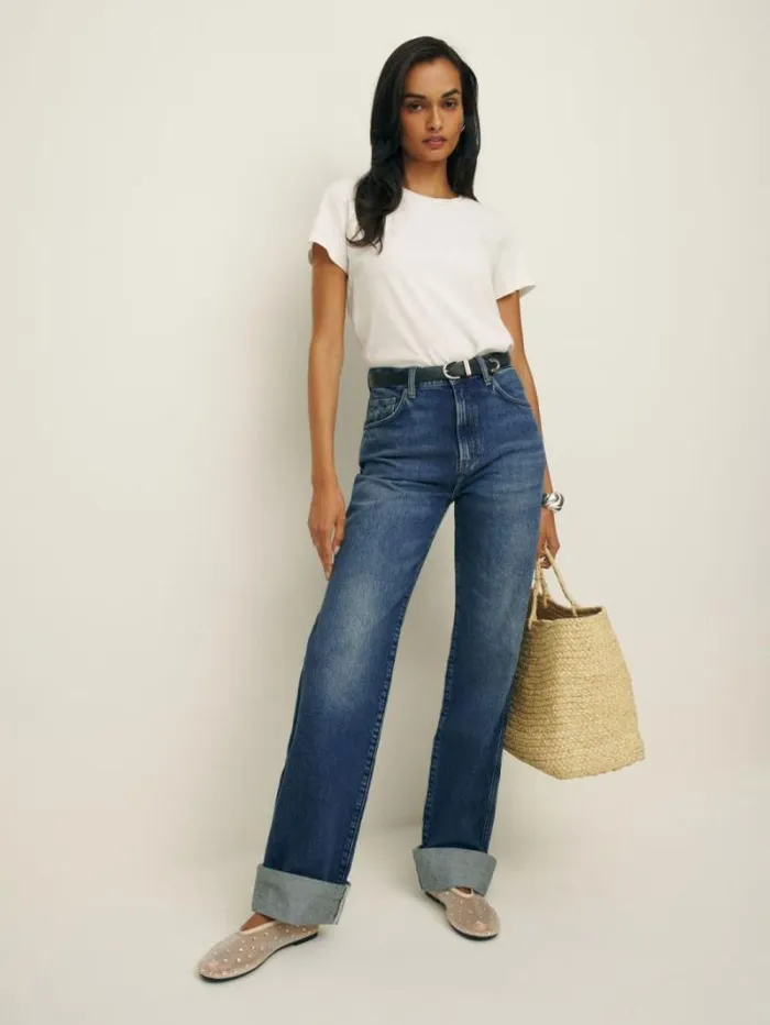 The Reformation Val 90s Mid Rise Straight Jeans Donner Cuffed 8211 Clothing