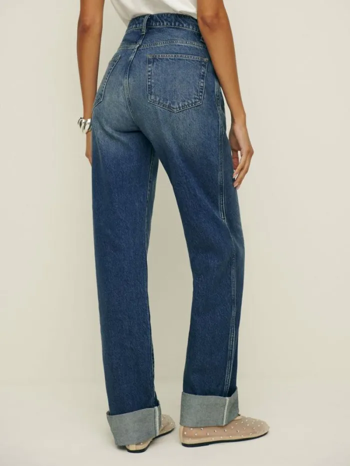 The Reformation Val 90s Mid Rise Straight Jeans Donner Cuffed 8211 Clothing