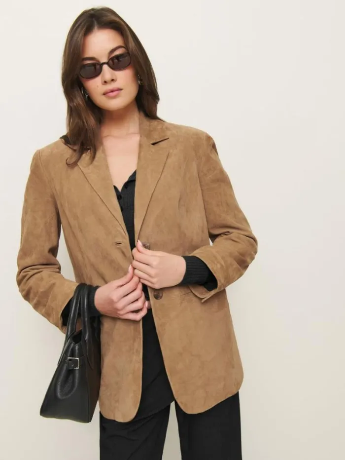 The Reformation Veda Leon Oversized Suede Blazer Pecan 8211 Clothing