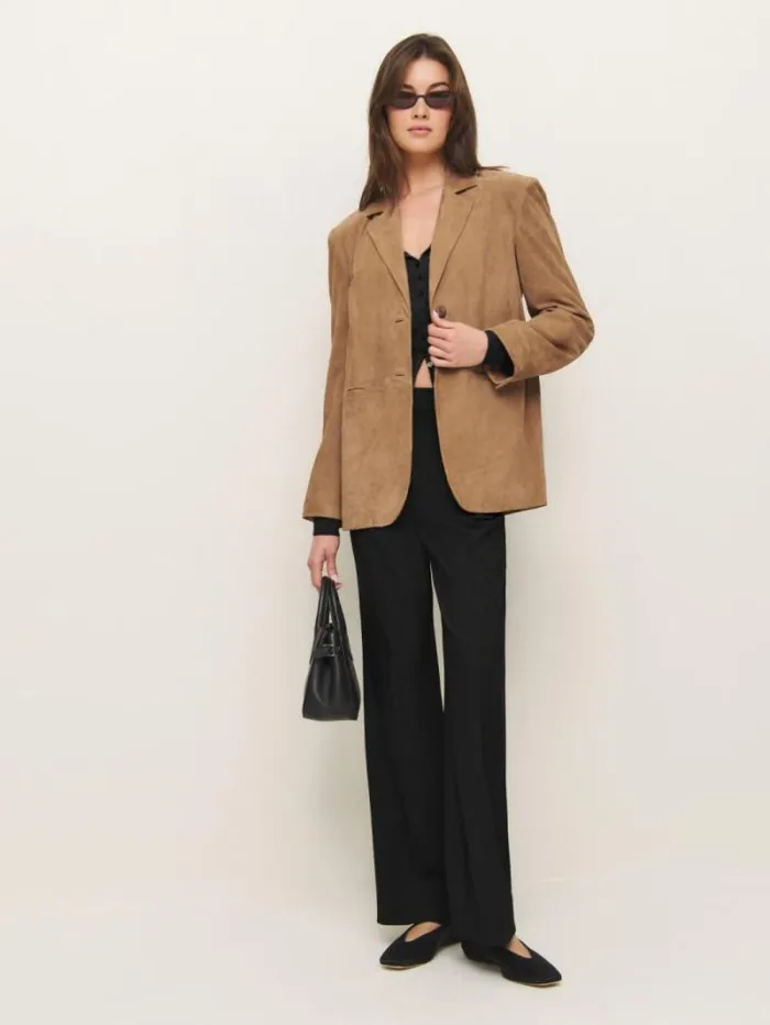 The Reformation Veda Leon Oversized Suede Blazer Pecan 8211 Clothing
