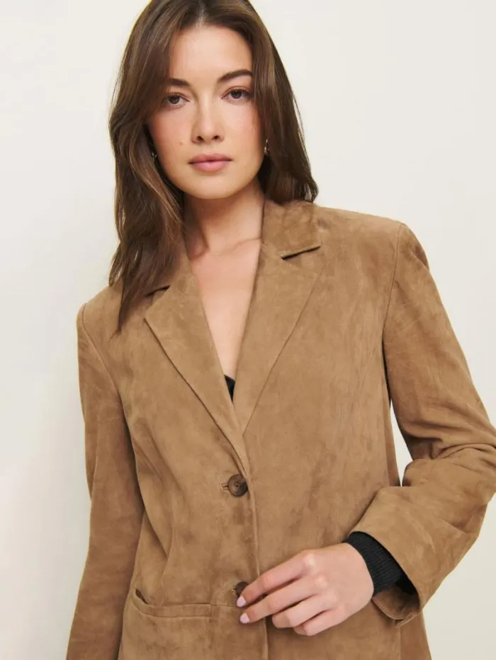 The Reformation Veda Leon Oversized Suede Blazer Pecan 8211 Clothing