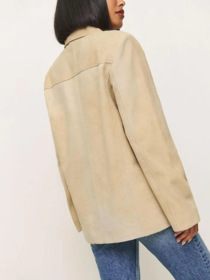 The Reformation Veda Lincoln Suede Shirt Jacket Oat Distressed 8211 Clothing