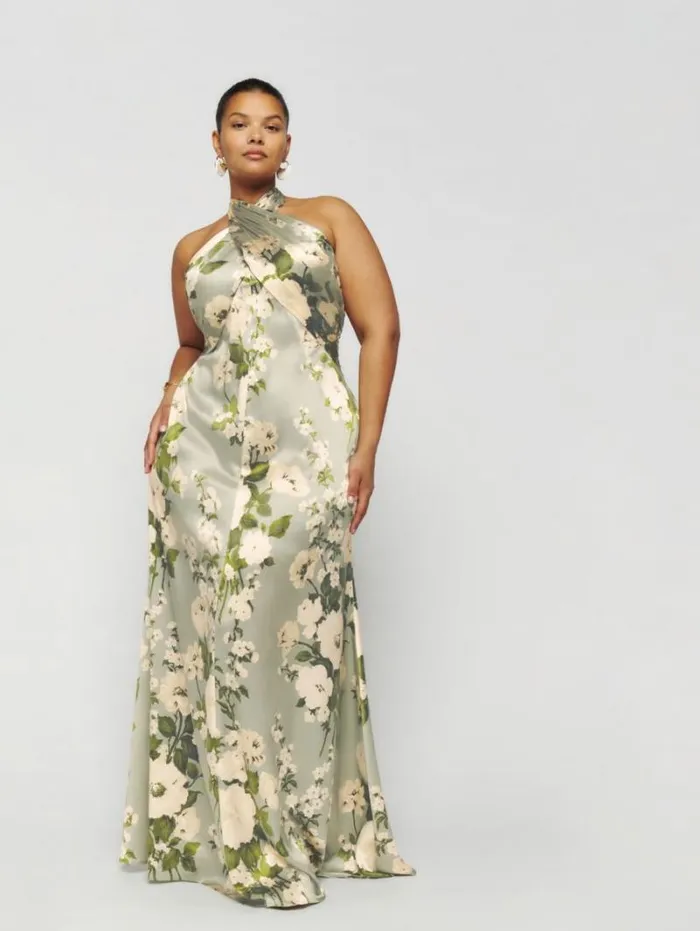 The Reformation Veria Silk Dress Es Tarragon 8211 ClothingWeddings