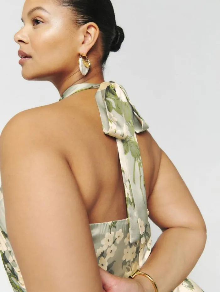 The Reformation Veria Silk Dress Es Tarragon 8211 ClothingWeddings