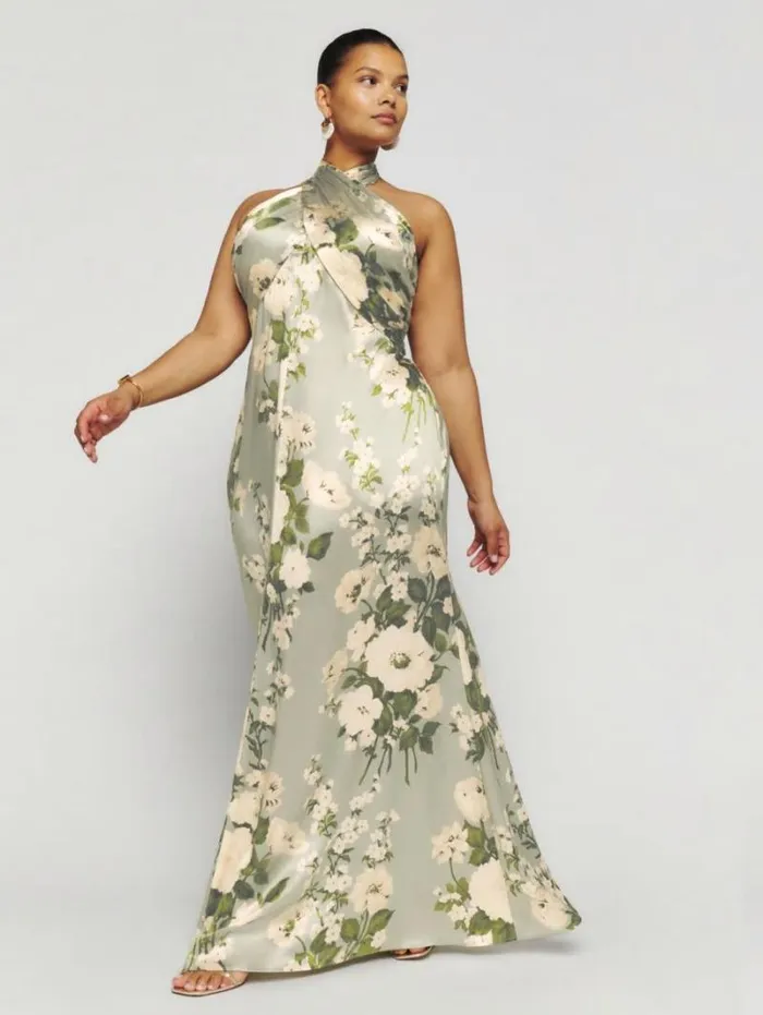 The Reformation Veria Silk Dress Es Tarragon 8211 ClothingWeddings