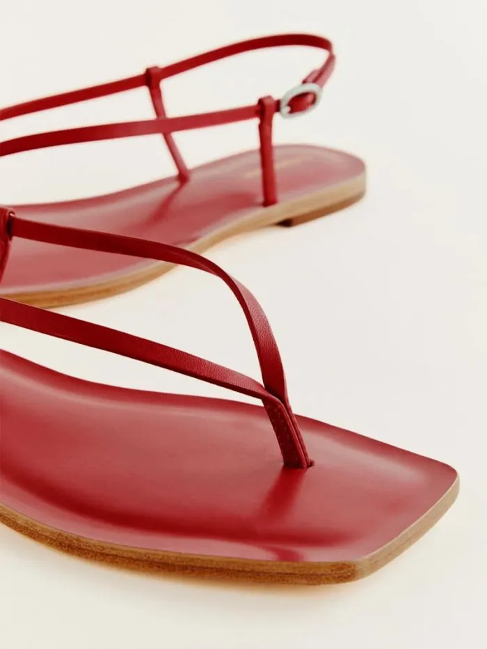 The Reformation Vincenza Thong Sandal Lipstick Leather 8211 Shoes