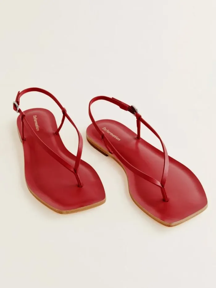 The Reformation Vincenza Thong Sandal Lipstick Leather 8211 Shoes