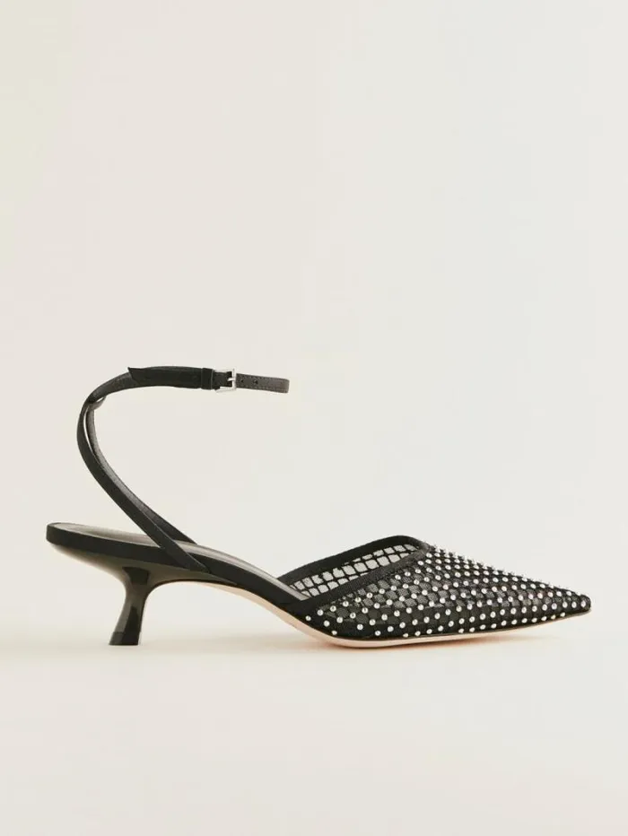 The Reformation Wade Kitten Heel Black Rhinestone Mesh 8211 WeddingsShoes