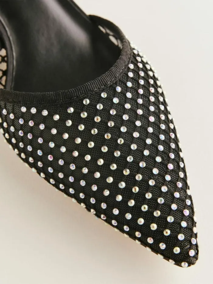 The Reformation Wade Kitten Heel Black Rhinestone Mesh 8211 WeddingsShoes