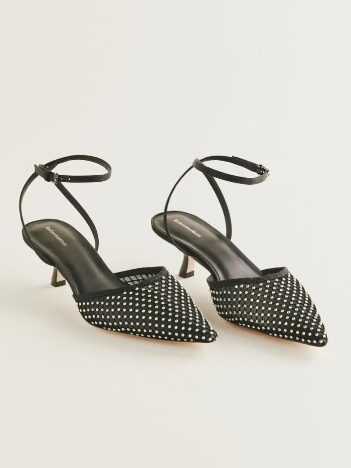 The Reformation Wade Kitten Heel Black Rhinestone Mesh 8211 WeddingsShoes