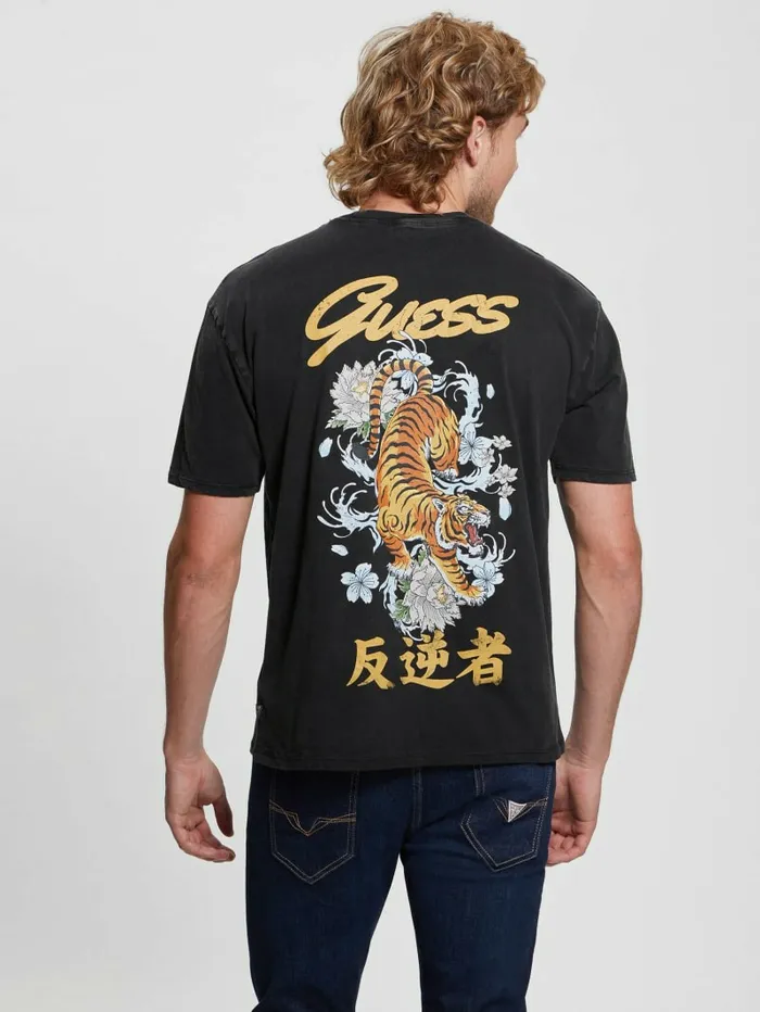 Tiger Wave Tee Jet Black Multi TShirts and Tanks GUESS Men
