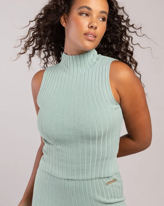 Tops Adult Rib Lounge Funnel Neck Sage Rib Bloch