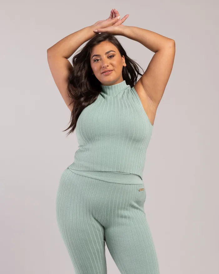 Tops Adult Rib Lounge Funnel Neck Sage Rib Bloch